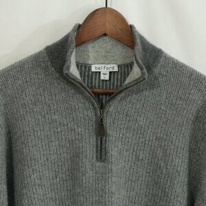 Belford 100% Cashmere Quarter Zip Sweater – Men’s Large Gray Rib Knit Pullover